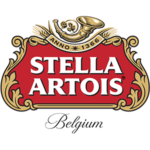 Sella artois in white capital letters encased in dark red surrounded by gold molding